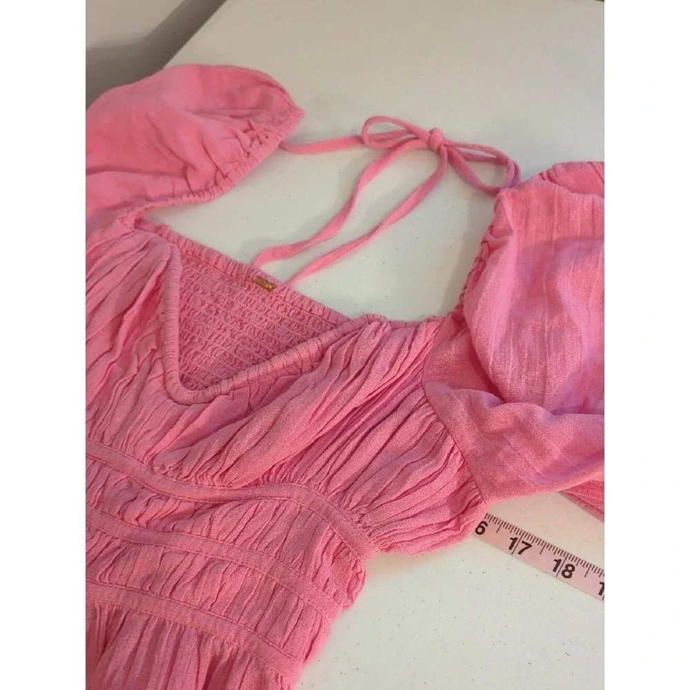 Free‎ People Chloe Smocked Cropped Top in Aurora Pink